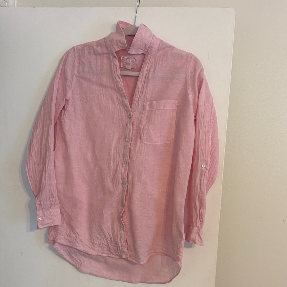 Sigrid Olsen Women’s Pink Linen Button-Down Shirt. Size S.
